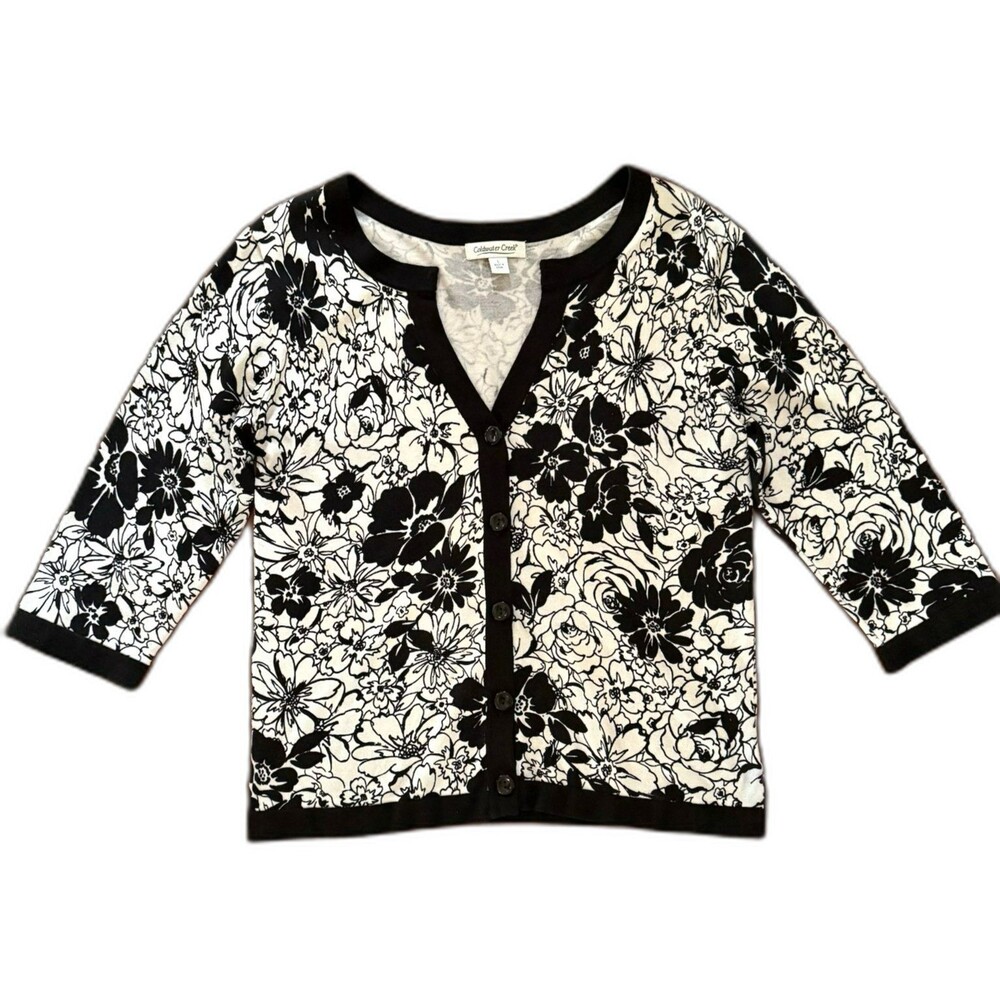 Coldwater Creek Sz L Floral Print Button Front Silk Blend Cardigan Sweater